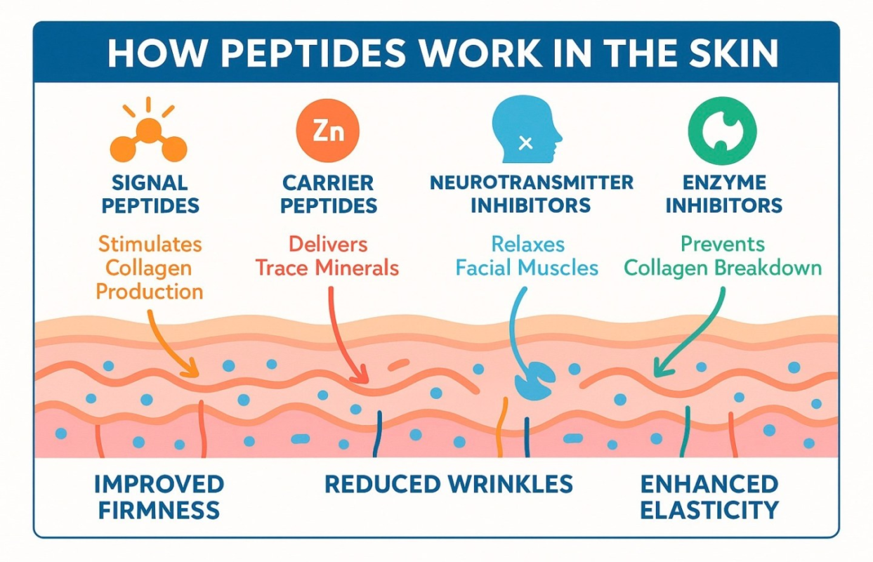 Diagram showing how peptides for skin provide a collagen boost for better skin health